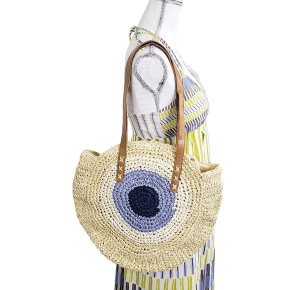 unbranded Handbags - Large Round Evil Eye Tote Straw bag